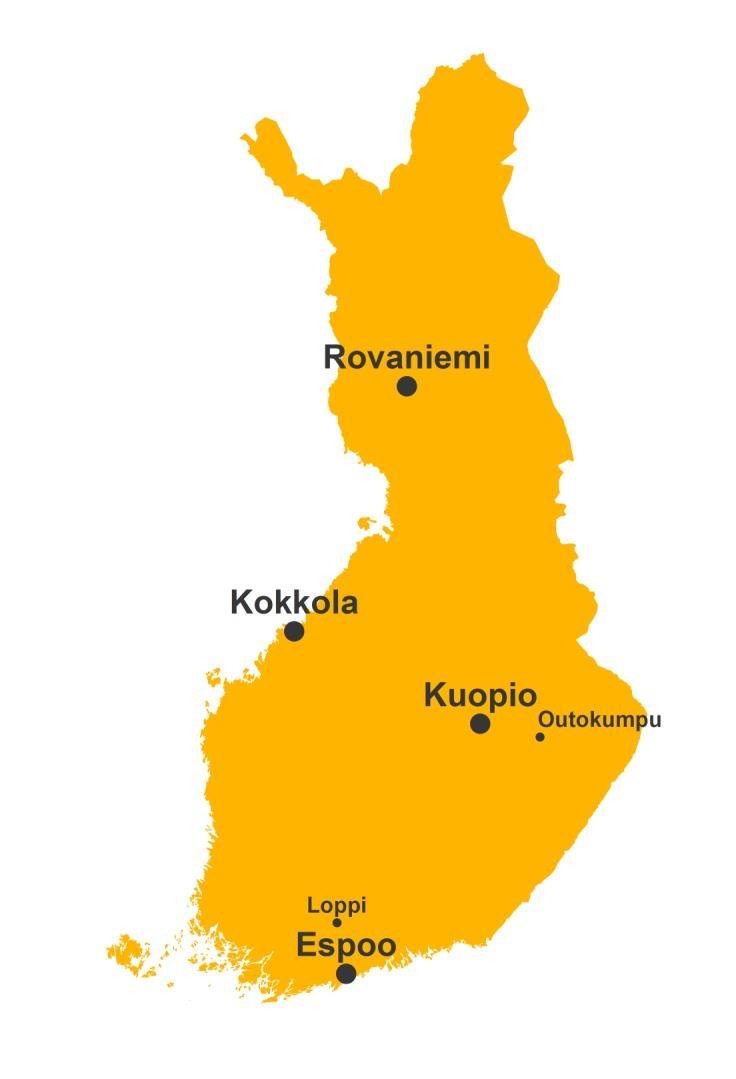 Toimipaikat ja tulosyksiköt 1) Geoenergia 2) Yhdyskunnat ja rakentaminen 3) Kalliorakentaminen ja sijoituspaikat 4) Ympäristögeologia 5) Merigeologia 6) Mineraalitalous ja malmigeologia 7)