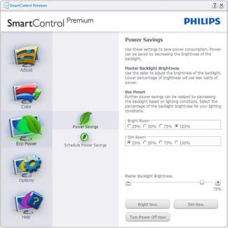 3. Kuvan optimointi Eco Power (Virransäästö) -valikko Options (Vaihtoehdot) -valikko Options (Vaihtoehdot) > Preferences (Asetukset) - On käytössä ainoastaan, kun Preferences (Asetukset) valitaan