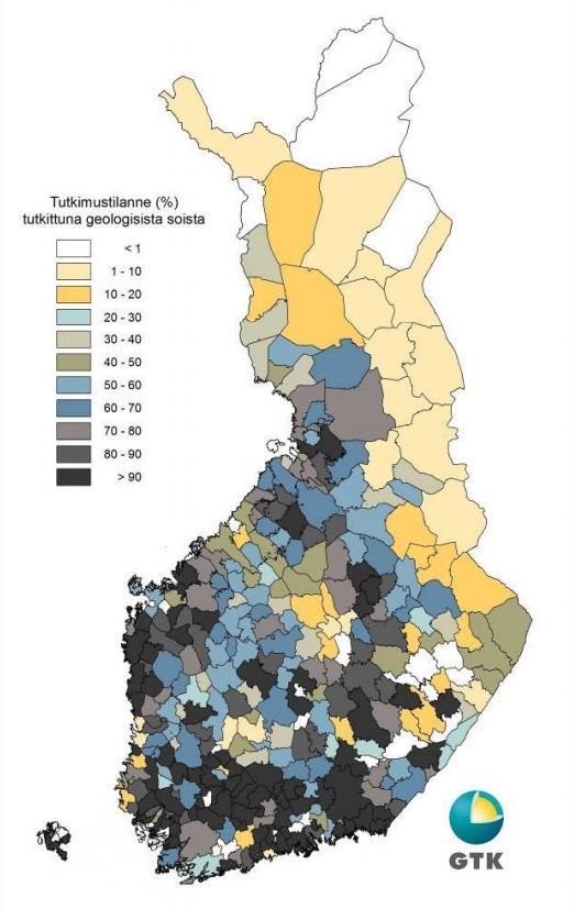 16 Kuva 2. Soiden tutkimustilanne Suomessa vuonna 2012. (Valpola. 2012) Virtasen ym.