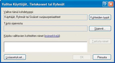 e. Kirjoita Kirjoita valittavien kohteiden nimet -kenttään aakkosten ensimmäinen käyttäjätili, jolle annetaan kansion käyttöoikeus, ja valitse Tarkista nimet.
