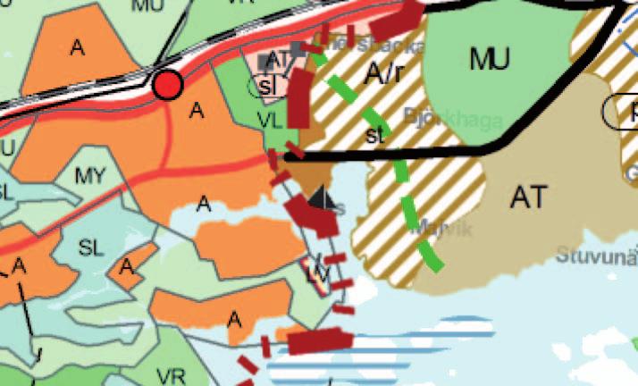 Ote Itä-Uudenmaan maakuntakaavasta (YM 15.2.2010). Storörenin niemen sijainti kartalla on osoitettu mustalla nuolella. Utdrag ur landskapsplan för Östra Nyland (miljöministeriet 15.2.2010). En svart pil anger läget för Storörens udde.