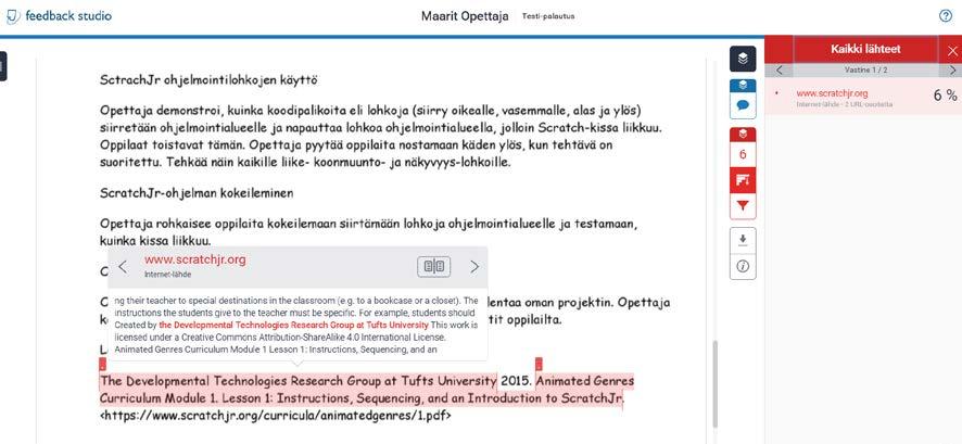 49 6.12 Vastineiden selaus Palautetusta tekstistä tai tiedostosta pääsee katsomaan vastineita, jos opettaja on valinnut asetuksissa, että opiskelija näkee raportin.