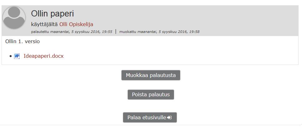 52 3. Kirjoita otsikko. 4. Kirjoita palautuksen sisältö halutessa. 5. Lisää liite napsauttamalla lisää- painiketta ja lataa tiedosto koneelta tai raahaa tiedosto kenttään. 6.