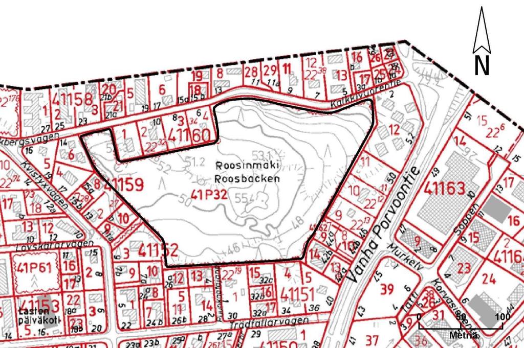 20 Kortti 2) Rauhoitettava alue: Roosinmäki (Heikinlaakso) Pinta-ala: 4,27 Kaupunginosa Tila ja Rn:o Omistaja 41.