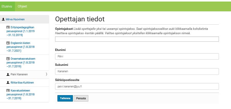 13 4. Jokaiselle opettajalle pitää asettaa vähintään yksi opintojakso.