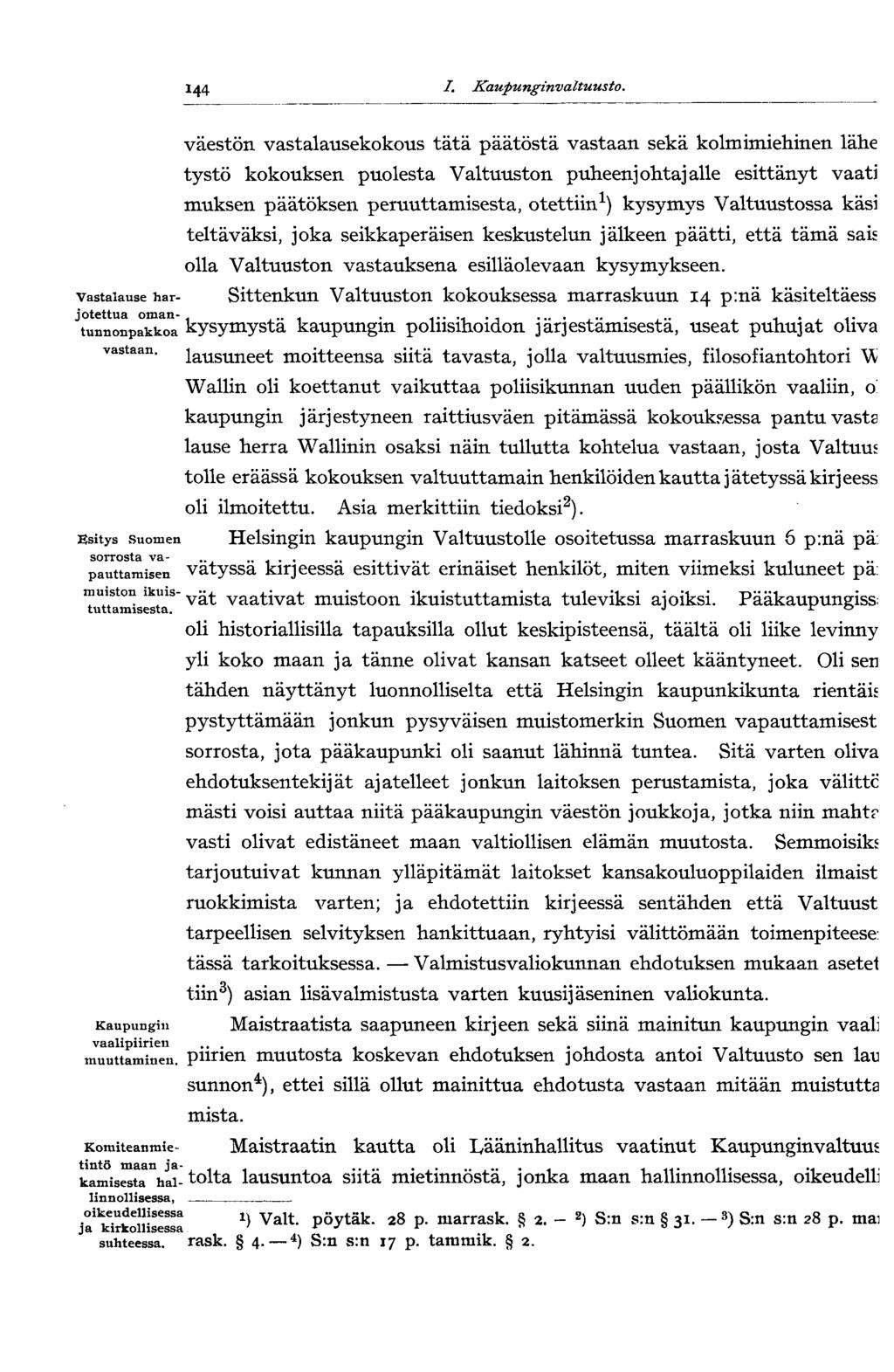 144 I. Kaupunginvaltuusto.