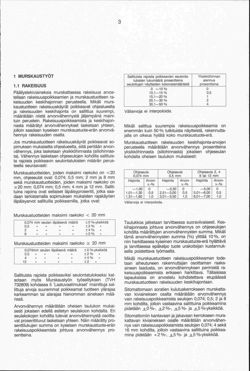 1 MURSKAUSTYÖT 1.1 RAKEISUUS Päällystekiviaineksia murskattaessa rakeisuus arvostellaan rakeisuuspoikkeamien ja murskaustuotteen rakeisuuden keskihajonnan perusteella.