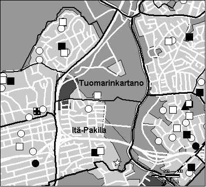 45 Itä-Pakilan peruspiiri Copyright Helsingin kaupunki, Kaupunkimittausosasto 36 /23 Genimap Oy, Lupa L5475/3 Asukastiheys h/km2 Asuntojen keskikoko m2 Asuntokuntien keskikoko Korkeakoulututkinto 15