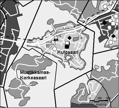 61 Kulosaaren peruspiiri Copyright Helsingin kaupunki, Kaupunkimittausosasto 36 /23 Genimap Oy, Lupa L5475/3 Asukastiheys h/km2 Asuntojen keskikoko m2 Asuntokuntien keskikoko Korkeakoulututkinto 15 1