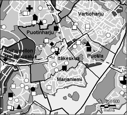 71 Vartiokylän peruspiiri Copyright Helsingin kaupunki, Kaupunkimittausosasto 36 /23 Genimap Oy, Lupa L5475/3 Asukastiheys h/km2 Asuntojen keskikoko m2 Asuntokuntien keskikoko Korkeakoulututkinto 15