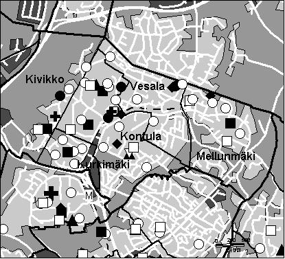 73 Mellunkylän peruspiiri Copyright Helsingin kaupunki, Kaupunkimittausosasto 36 /23 Genimap Oy, Lupa L5475/3 Asukastiheys h/km2 Asuntojen keskikoko m2 Asuntokuntien keskikoko Korkeakoulututkinto 15