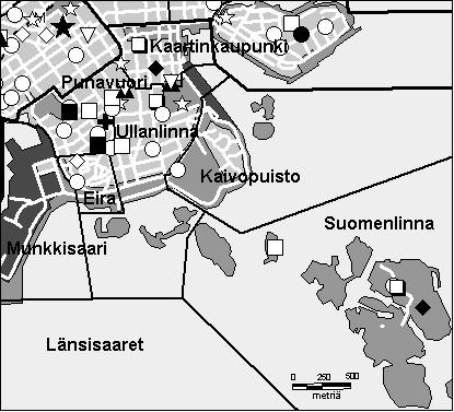 12 Ullanlinnan peruspiiri Copyright Helsingin kaupunki, Kaupunkimittausosasto 36 /23 Genimap Oy, Lupa L5475/3 Asukastiheys h/km2 Asuntojen keskikoko m2 Asuntokuntien keskikoko Korkeakoulututkinto 15