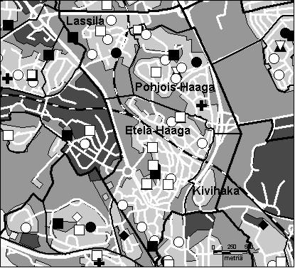 23 Haagan peruspiiri Copyright Helsingin kaupunki, Kaupunkimittausosasto 36 /23 Genimap Oy, Lupa L5475/3 Asukastiheys h/km2 Asuntojen keskikoko m2 Asuntokuntien keskikoko Korkeakoulututkinto 15 1 3,5