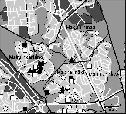 25 Kaarelan peruspiiri Copyright Helsingin kaupunki, Kaupunkimittausosasto 36 /23 Genimap Oy, Lupa L5475/3 Asukastiheys h/km2 Asuntojen keskikoko m2 Asuntokuntien keskikoko Korkeakoulututkinto 15 1