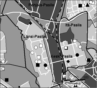 34 Pasilan peruspiiri Copyright Helsingin kaupunki, Kaupunkimittausosasto 36 /23 Genimap Oy, Lupa L5475/3 Asukastiheys h/km2 Asuntojen keskikoko m2 Asuntokuntien keskikoko Korkeakoulututkinto 15 1