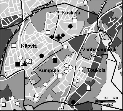 35 Vanhankaupungin peruspiiri Copyright Helsingin kaupunki, Kaupunkimittausosasto 36 /23 Genimap Oy, Lupa L5475/3 Asukastiheys h/km2 Asuntojen keskikoko m2 Asuntokuntien keskikoko Korkeakoulututkinto