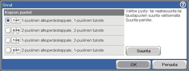 4. Voit tehdä yksipuolisesta alkuperäiskappaleesta kaksipuolisen kopion koskettamalla 1-puolinen alkuperäiskappale, 2-puolinen tuloste -painiketta.