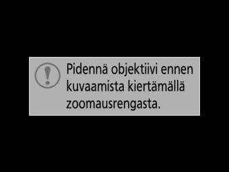 s 5 Paina laukaisin puoleenväliin. Tarkenna painamalla laukaisin puoleenväliin. Aktiivinen tarkennuspiste näytetään. Jos kohde on valaistu heikosti, salama saattaa nousta ja tarkennusapuvalo syttyä.