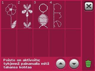 Yhdistelmän lataaminen ja ompeleminen Kun haluat ommella luomasi ompeleen, paina OK näytön oikeassa yläkulmassa. Yhdistelmä latautuu ompelutilaan.