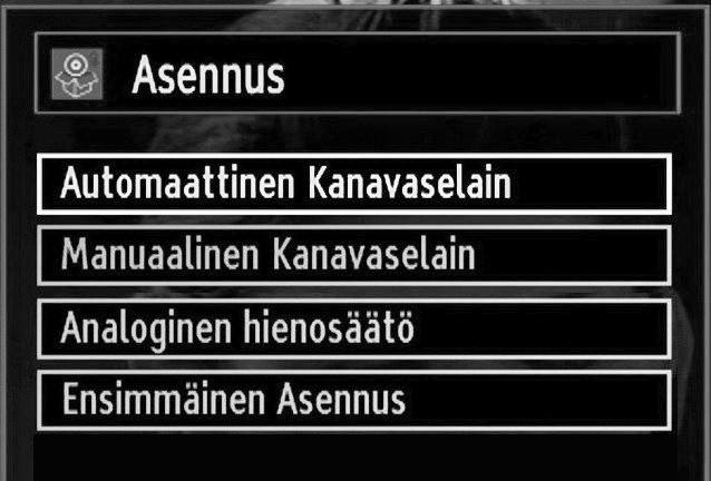 Asennus Paina MENU -painiketta kauko-ohjaimessasi Asennus käyttämällä tai -painiketta. Paina OK-painiketta ja seuraava valikko tulee esiin.