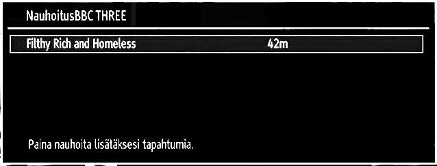 (*) Jatkuvan ajanvaihdon tallennuskesto riippuu liitetystä USB-levyn tiedostokoosta ja määritetystä Max. Ajanvaihdosta Tallennuksen kokoonpanovalikossa. Katso kohtaa Tallennukset Max.