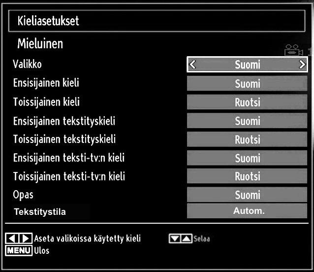 Asetukset tallentuvat automaattisesti. Valikko: näyttää järjestelmäkielen. Ensisijainen Näitä asetuksia käytetään jos ne ovat käytettävissä. Muussa tapauksessa nykyiset asetukset ovat voimassa.