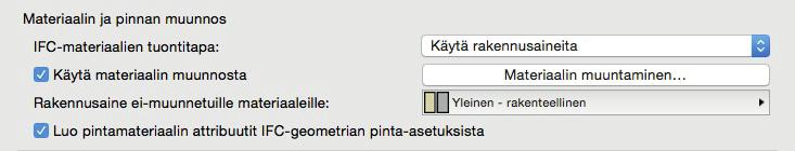 Älykäs aloituspohjan käyttö auttaa IFC-materiaalien muuntamista rakennusaineiksi: luettelo korvaavista materiaaleista on helposti laajennettavissa luettavan IFC-tiedoston sisällön mukaan.