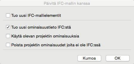 UO. 18 5.2.5 Päivitä IFC-mallin kanssa Päivitä IFC-mallin kanssa... -käskyä on laajennettu uusilla mukautettavilla toiminnoilla.