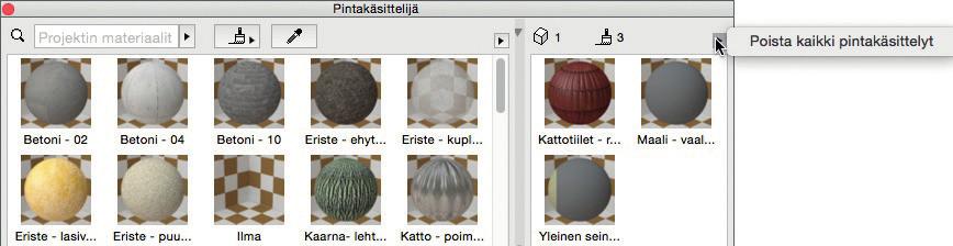Poista kaikki pintakäsittelyt palauttaa elementteihin niiden rakennusaineiden pintamateriaalit (vain rakennuselementteihin). 2.1.