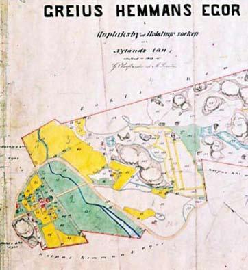 Ote Reijolan tilan kartasta vuodelta 1878 / Karta ofver Greius hemmans egor i Hoplaxby af Helsinge socken.