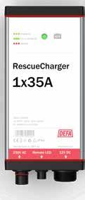 Tuotteet - Rescue-akkulaturit RescueCharger 1x12, 1x20, 1x35 DEFA RescueCharger mallisto on kehitetty hälytysajoneuvoihin, jotka kytketään ja irroitetaan 230 V:sta usein