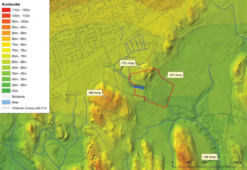 SUUNNITTELUN LÄHTÖKOHDAT LUONNONYMPÄRISTÖ PINNANMUODOSTUS JA VESIOLOSUHTEET Kaava-alue sijoittuu noin 57 metriä merenpinnan yläpuolelle.
