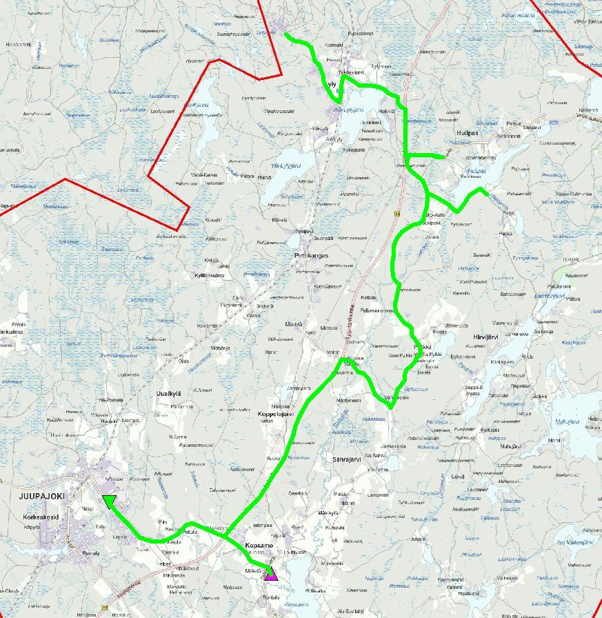 4 Kohteen 2 Lylyn reitti Kauimmaiset oppilaat asuvat Lylyssä varikontiellä Reittiin sisältyy myös pistot Mäkeläntielle ja Hulippaantielle. Reitin enimmäispituus on 30 km/lähtö.