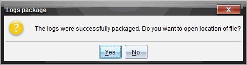 2. Napsauttamalla Kyllä siirry sijaintiin, johon zip-tiedosto tallennettiin. Windows Explorer (tai Finder) aukeaa. Zip-tiedosto tallennetaan samaan sijaintiin kuin SessionLogs-kansio.