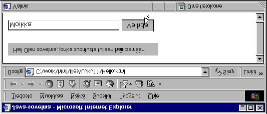 229 arvoa ja piirtää sovelman uudelleen. Alla olevassa HTML-tiedostossa kutsutaan juuri tätä asetamjono-metodia. <TITLE>Java-sovelma</TITLE> <APPLET name="hello" code="hello.