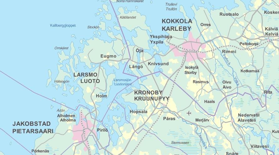 1-5 2. KAAVOITUSKOHDE JA VAIKUTUSALUE Kaavoitettava alue sijaitsee Luodon kunnassa, Pietarsaaren seudun pendelöintialueella. Aluetta kutsutaan Kvarnbackeniksi.