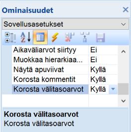 Sovellusasetuksissa on asetus indikoinnille Korosta välitasoarvot Kyllä/Ei.