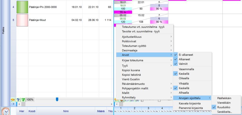 Matriisi: Matriisin kenttien arvojen sijoittelu:: Matriisin kenttien tulostusta on kehitetty ja jos käytössä on useampia kenttiä