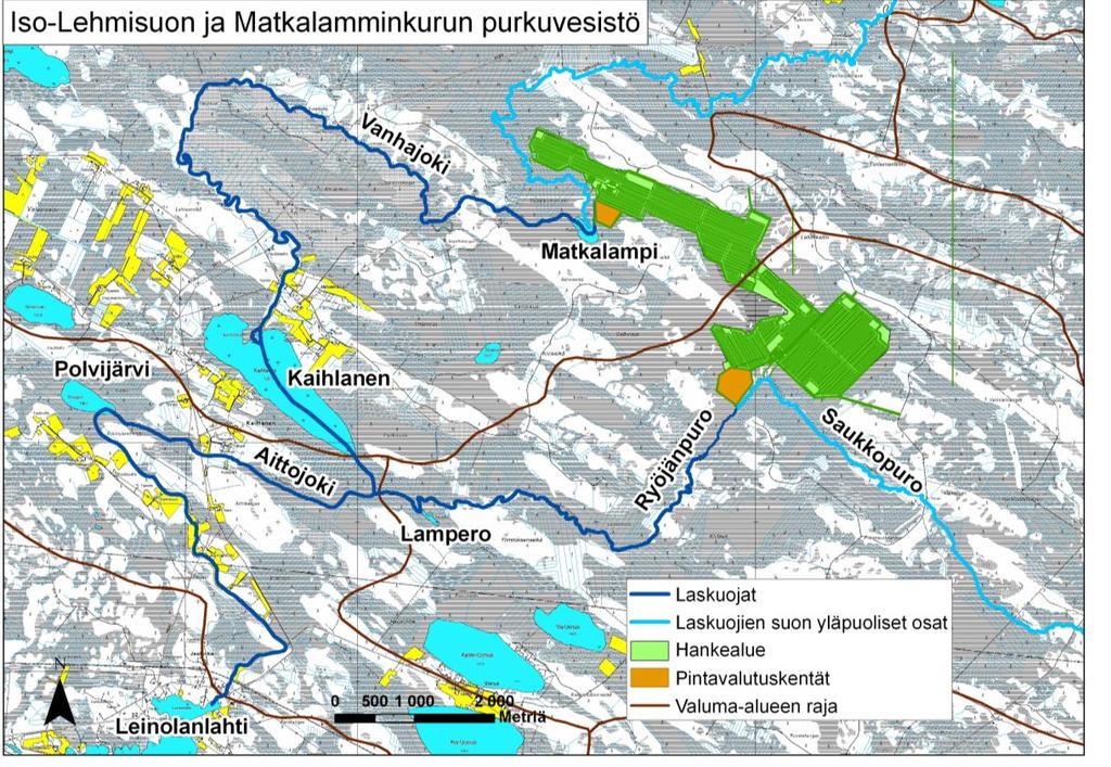 Iso-Lehmisuon ja Matkalamminkurun turvetuotantoalueen YVA-selostus 86(122) 2 1 3 Kuva 29. Iso-Lehmisuon ja Matkalamminkurun purku-uomasto.