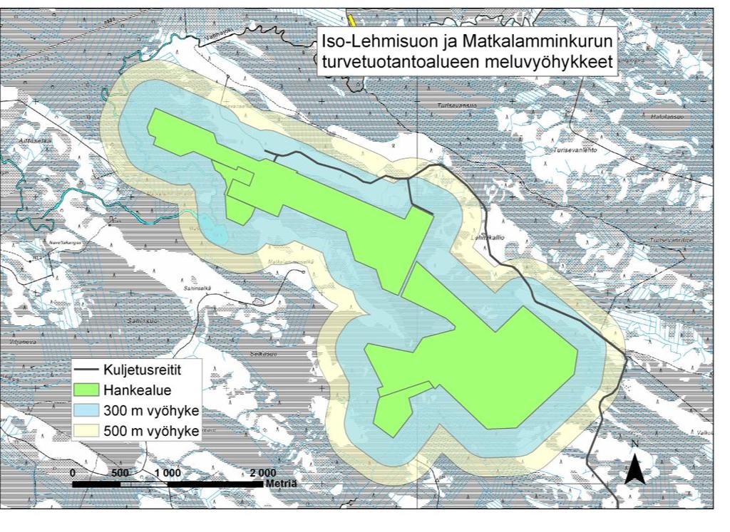 Iso-Lehmisuon ja Matkalamminkurun turvetuotantoalueen YVA-selostus 111(122) tamaa melua voi syntyä ympäri vuorokauden työvaiheista, tuotantotilanteesta ja säästä riippuen.