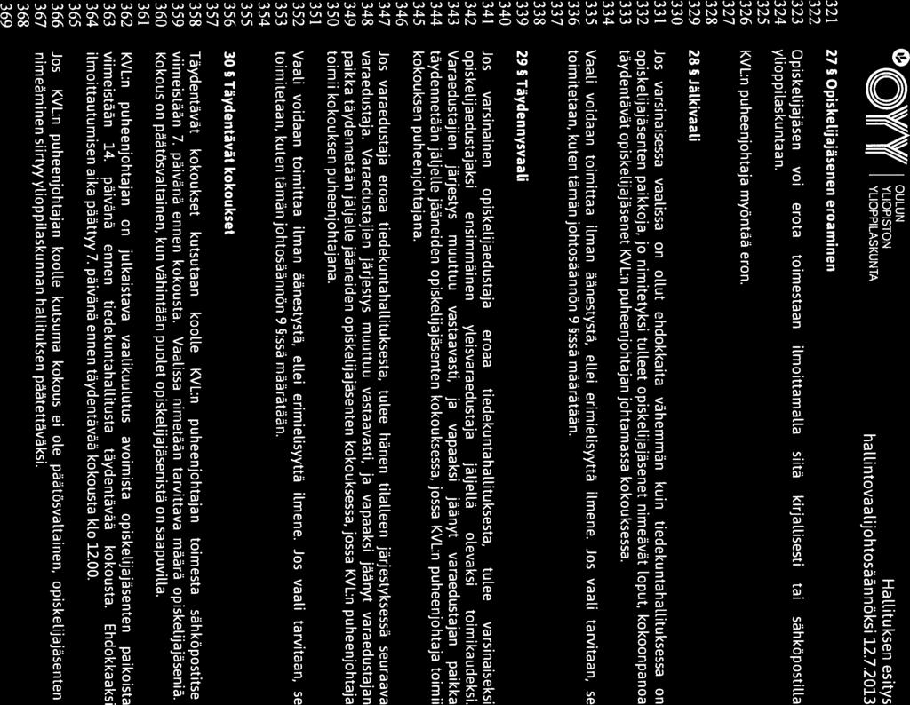 O \VIAV!! OULUN (( f(( YLIOPISTON Hallituksen esitys III III YLIOPPILASKUNTA hallintovaailjohtosäännöksi 12.7.