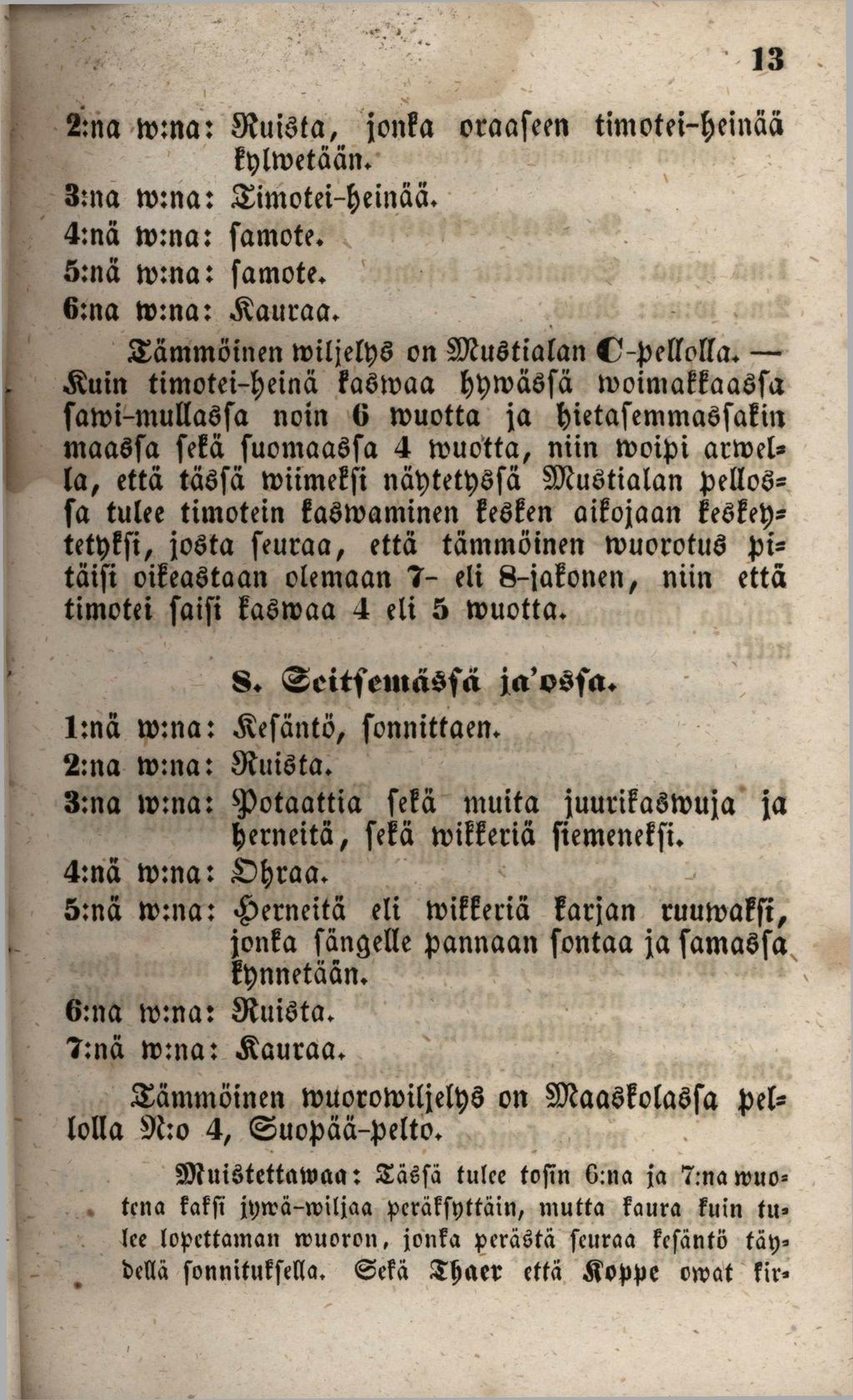 2:na itnna: kuista, jon!a otaafeen timoteh>einää pimetään. 3:na to:na: imotei-l)etnää. 4:nä loma: famote. 5:nä nnna: famote. 6:na t»:na: Äaucaa. tämmöinen tmljeltyö on SJJuSftalan C- ellc>lla.