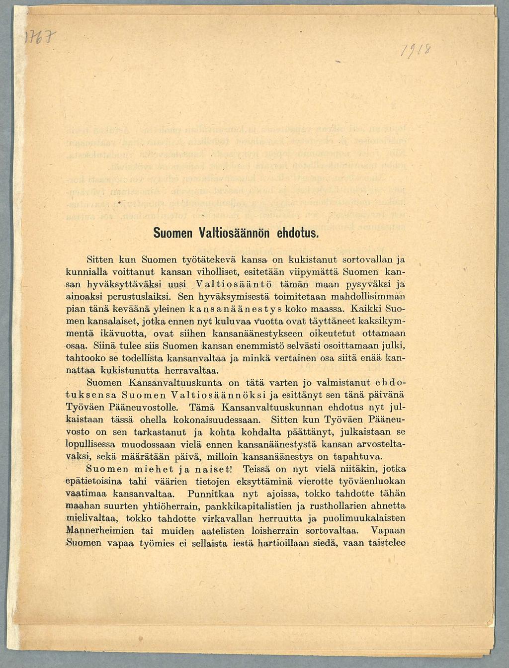 Suomen Valtiosäännön ehdotus.