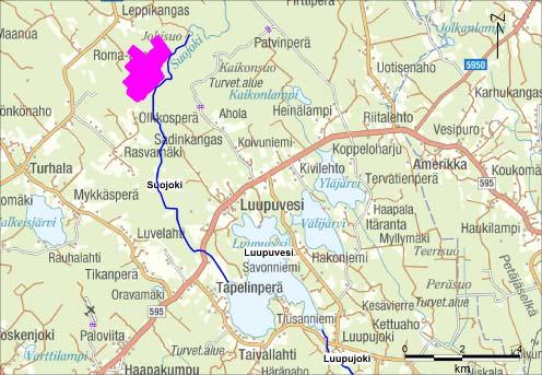 hehtaarille. Kuivatusvedet johdetaan Välijoen-Suojoen valuma-alueelle (04.573). Vesistöt on esitetty kuvassa 3. Kuva 3 Hankealueen kuivatusvesien johtamisreitti.