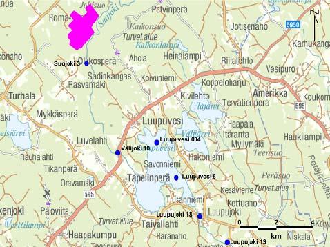 Taulukko 2 Ympäristöhalllinon Hertta-tietojärjestelmän vedenlaadun tarkkailupisteet. Tietoa Valuma- alue YK - Pohjoinen YK - Itä Ensimmäinen Viimeinen Luupujoki 18 04.