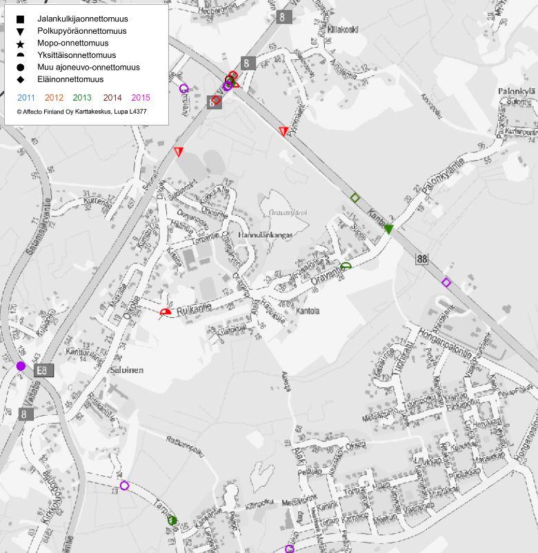 TOIMENPIDESELVITYS 10(14) 1.4.3 Liikenneonnettomuudet Aikajaksolla 2011-2015 tapahtui Raahen alueella 430 poliisin raportoimaa liikenneonnettomuutta, joista 12 johti kuolemaan ja 98 loukkaantumiseen.