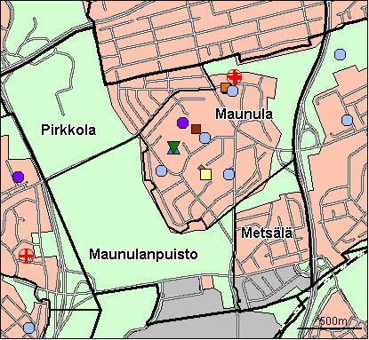 41 Maunulan peruspiiri Copyright Helsingin kaupunki, Kaupunkimittausosasto 41 /23 Genimap Oy, Lupa L6285/5 Asukastiheys h/km2 Asuntojen keskikoko m2 Asuntokuntien keskikoko Korkeakoulututkinto 15 1