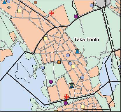 14 Taka-Töölön peruspiiri Copyright Helsingin kaupunki, Kaupunkimittausosasto 41 /23 Genimap Oy, Lupa L6285/5 Asukastiheys h/km2 Asuntojen keskikoko m2 Asuntokuntien keskikoko Korkeakoulututkinto 15