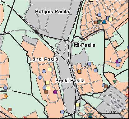 34 Pasilan peruspiiri Copyright Helsingin kaupunki, Kaupunkimittausosasto 41 /23 Genimap Oy, Lupa L6285/5 Asukastiheys h/km2 Asuntojen keskikoko m2 Asuntokuntien keskikoko Korkeakoulututkinto 15 1