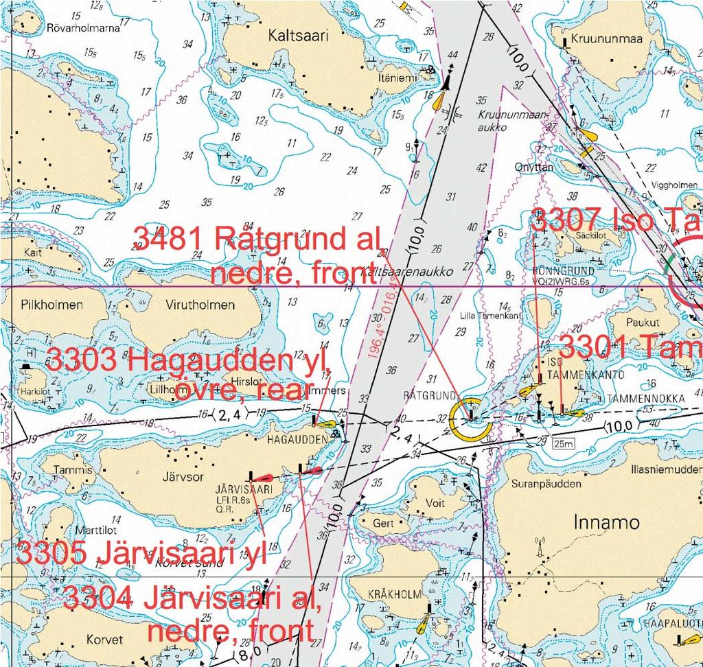 Kuva viitteeksi, karttaotteet ei merikartan mittakaavassa / Bild för referens, kortutdrag